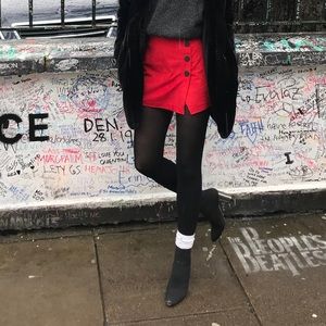 Red suede Zara Skort Skirt front shorts back